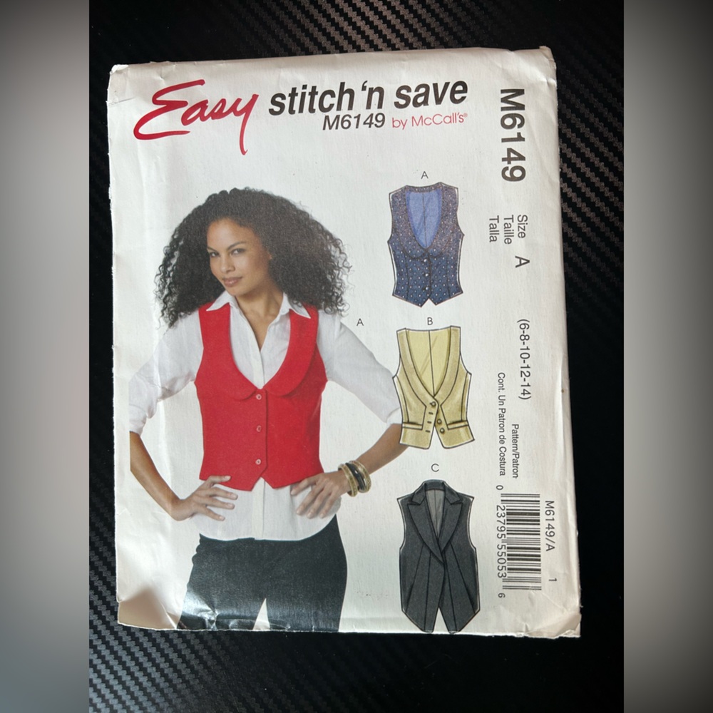 McCall's Easy Stitch 'n Save Sewing Pattern M6149 Sz 6-14 vests buttons